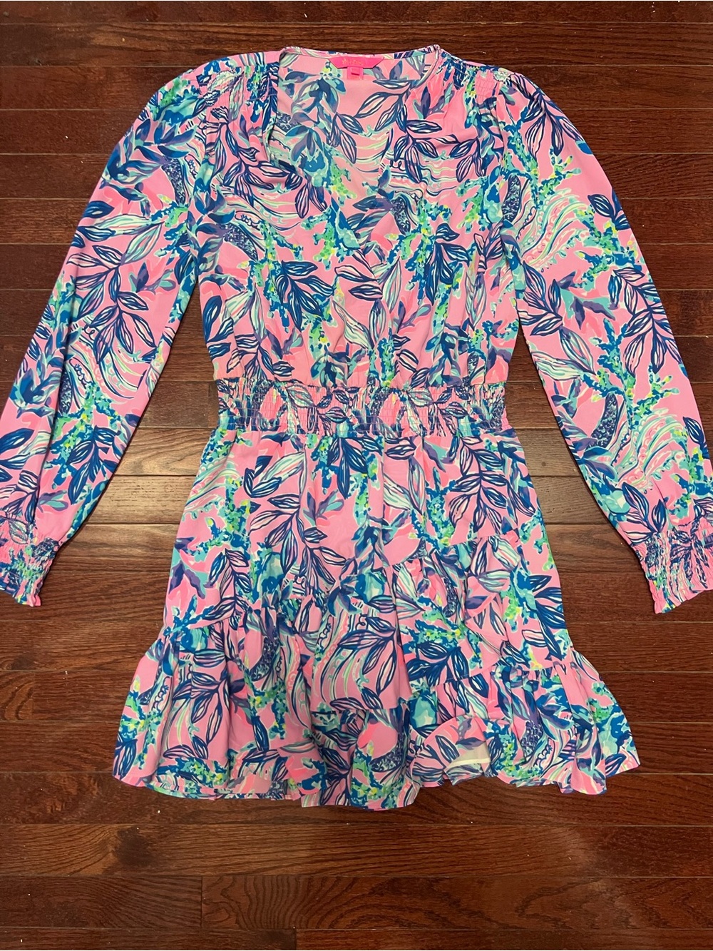 Lilly Pulitzer Pink Floral Print Blouse with Blue & Green Accents
